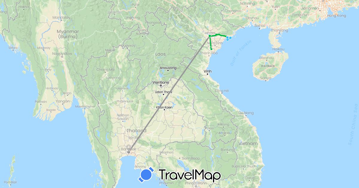 TravelMap itinerary: driving, bus, plane, boat in Thailand, Vietnam (Asia)